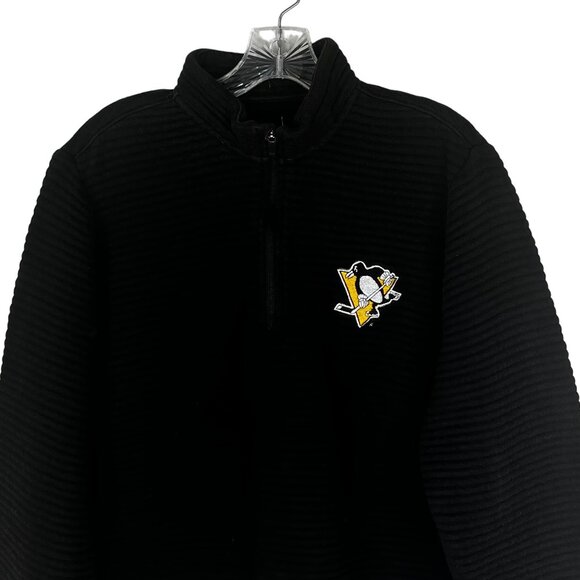 Antigua Pittsburgh Penguins Pullover Shirt Jacket Mens Medium Black Textured - Picture 3 of 8
